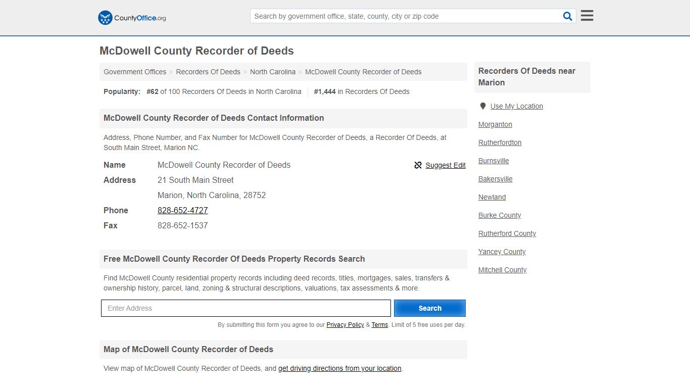 McDowell County Recorder of Deeds - Marion, NC (Address, Phone, and Fax)