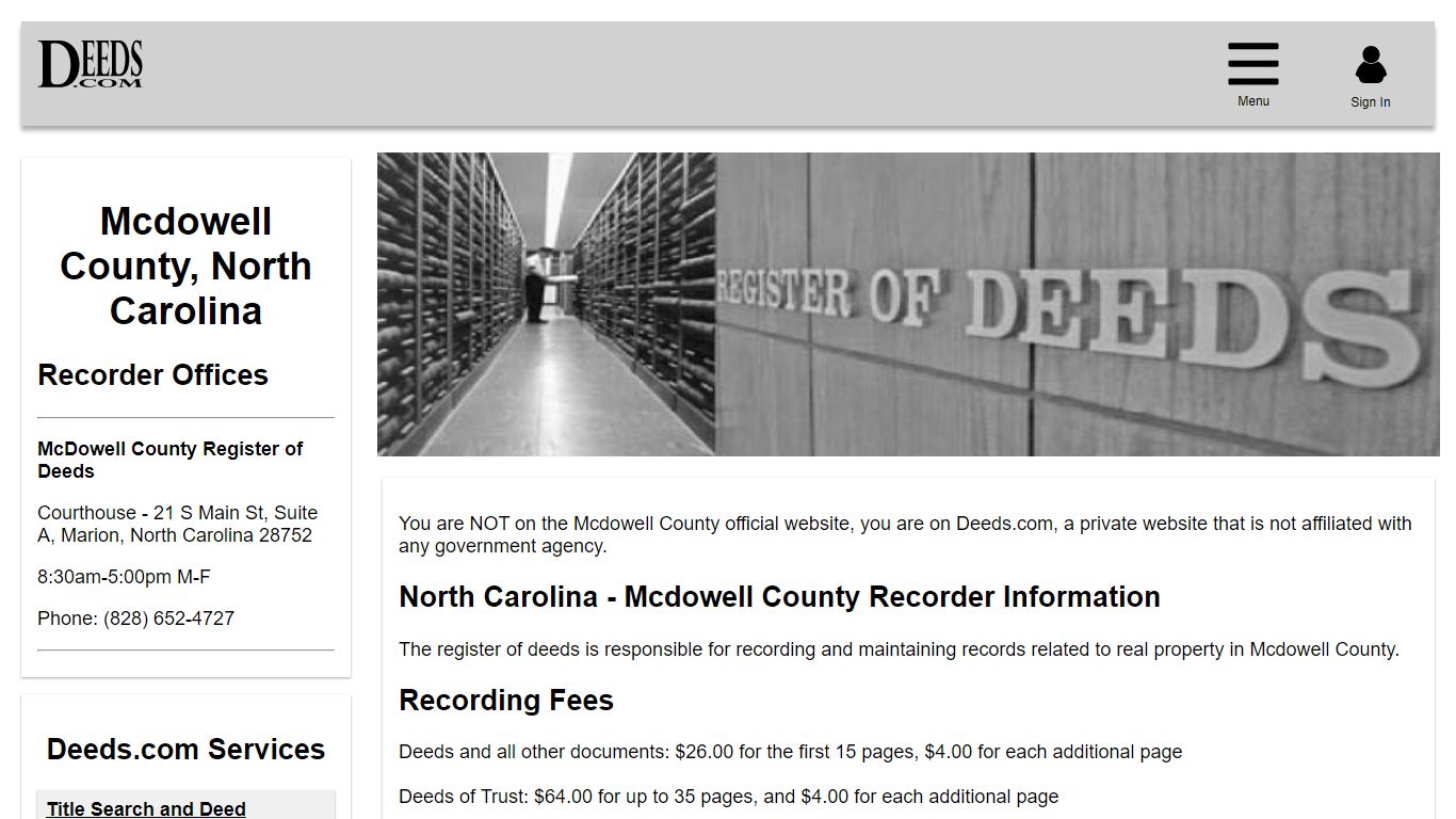 Mcdowell County Recorder Information North Carolina - Deeds