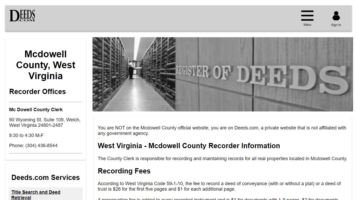 Mcdowell County Recorder Information West Virginia - Deeds.com